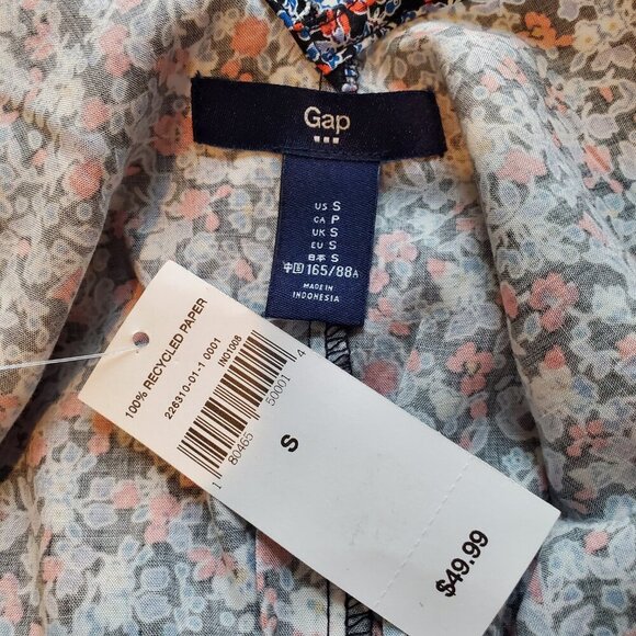 NWT GAP SZ S Short Sleeve V-Neck, Open Back Blue Multi-color Floral Rayon Dress - Picture 9 of 11